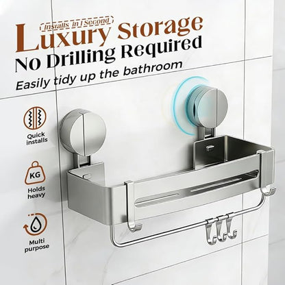 Bathroom Triangle Shelf, 2026 Upgraded Bathroom Storage Rack Corner Shower Shelves No Drilling Suction Cup Shower Organizer with Towel Bar and Hooks Removable (2, Rectangular)