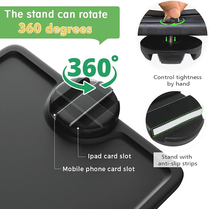 Smatdecis Couch Arm Tray Table Sofa Arm Clip, Armrest Tray Table Suitable for Home Drinks/Fast Food/Fruit Etc, Large Size Multi-Function Black(360° Rotating Stand A)