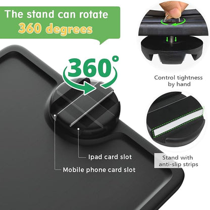 Smatdecis Couch Arm Tray Table Sofa Arm Clip, Armrest Tray Table Suitable for Home Drinks/Fast Food/Fruit Etc, Large Size Multi-Function Black(360° Rotating Stand A)