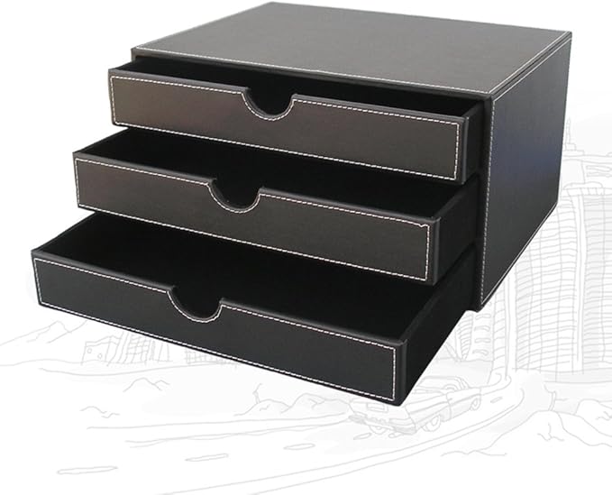 KINGFOM 7-Piece Desk Organizer Set for Home & Office, Includes File Holder, Tissue Box Cover, Desk Pad, Note Paper Holder, Pen Holder, Black