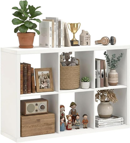 WannabeMyself【2026 Wooden Thick Frame】 6 Cube Storage Organizer with Anti-Tipping Kits, Reversible Open Back Book Shelf,Bookcase for Living Room,Bedroom,Entrance Hall,Office,11.6×36.3×24.6,White