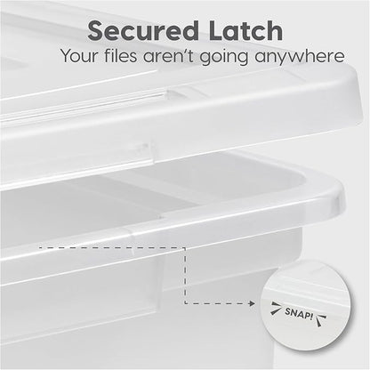 IRIS USA File Box, Plastic File Organizer with Lids for Letter/Legal File, Portable Document Box For Moving, Storage Bin with Durable and Secure Lid, Stackable Nestable BPA-Free, Clear 35 Qt. 8 Pack