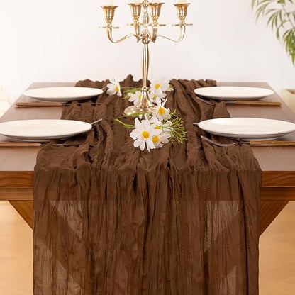 Socomi Brown Coffee Cheesecloth Table Runner Valentine's Day Boho Rustic Gauze 120 inch 10FT Cheese Cloth Runner for Wedding Party Baby Shower Birthday Home Decor Holiday Decorations