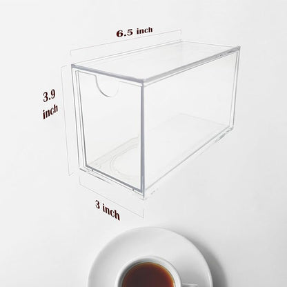 AZEZO 4-Pack Tea Bag Drawers Organizer - 4 Clear Plastic Drawer Tea Bag Holder; Stackable & Portable; Wider Size; Well-Organized Storage for Tea Bags & Kitchen Essentials