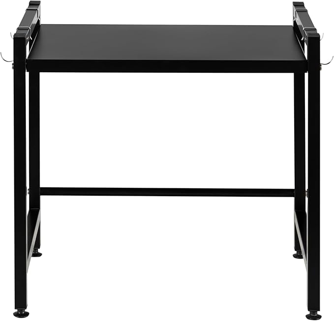 Storage Shelving Unit,2 Tier Microwave Stand with 4 Hooks for Kitchen Garage Pantry Closet Laundry Countertop Organizer (Black),Shelving Unit Bookshelf Utility Shelf,Metal Shelves for Storage.