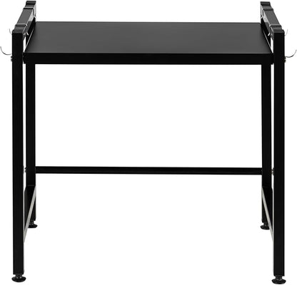 Storage Shelving Unit,2 Tier Microwave Stand with 4 Hooks for Kitchen Garage Pantry Closet Laundry Countertop Organizer (Black),Shelving Unit Bookshelf Utility Shelf,Metal Shelves for Storage.