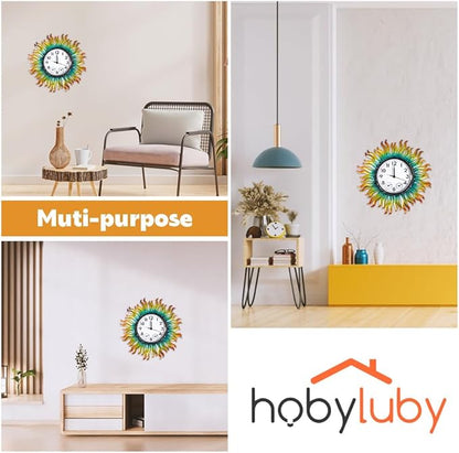 13'' Sun Outdoor Clock, Wall Clock with Thermometer & Humidity Silent No-Ticking Waterproof for Patio, Living Room, Kitchen