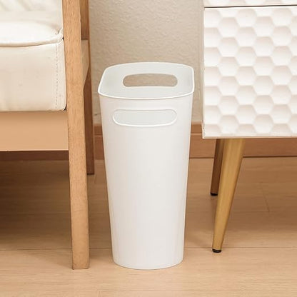 rejomiik Small Trash Can, 3.5 Gallon Slim Garbage Can Plastic Waste Basket with Handles Container Bin for Narrow Spaces Bathroom, Bedroom, Kitchen, Office at Home, 2 Pack White