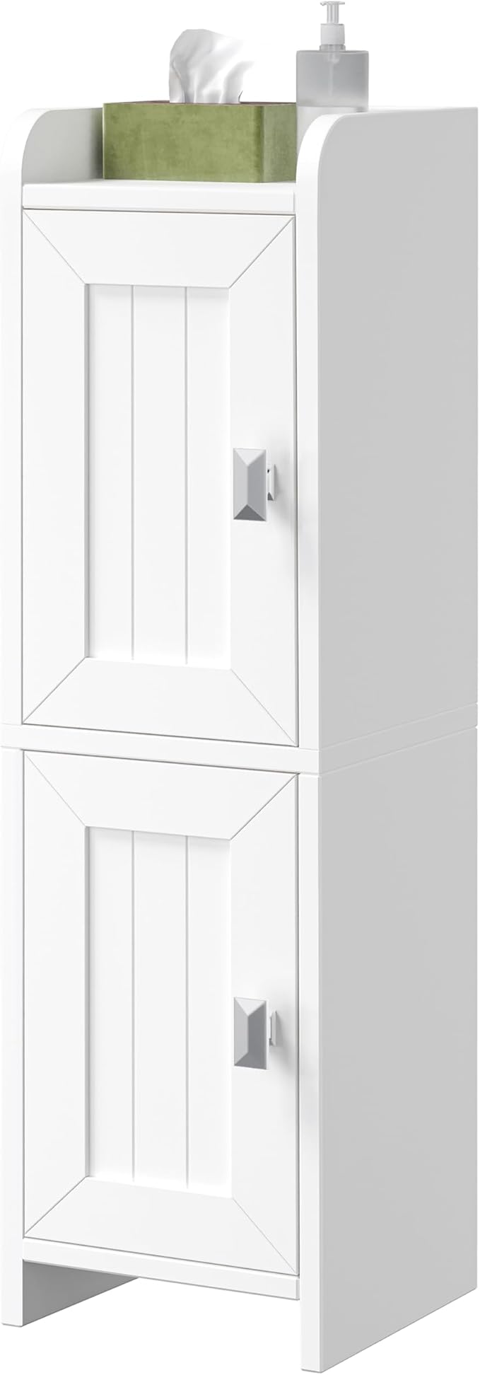 Akxomel Small Bathroom Cabinet with 2 Doors, 7.9''D x 7.9''W Narrow Toilet Paper Storage Cabinet, Bathroom Organizer for Small Spaces, Slim Corner Unit with Adjustable Shelf, White