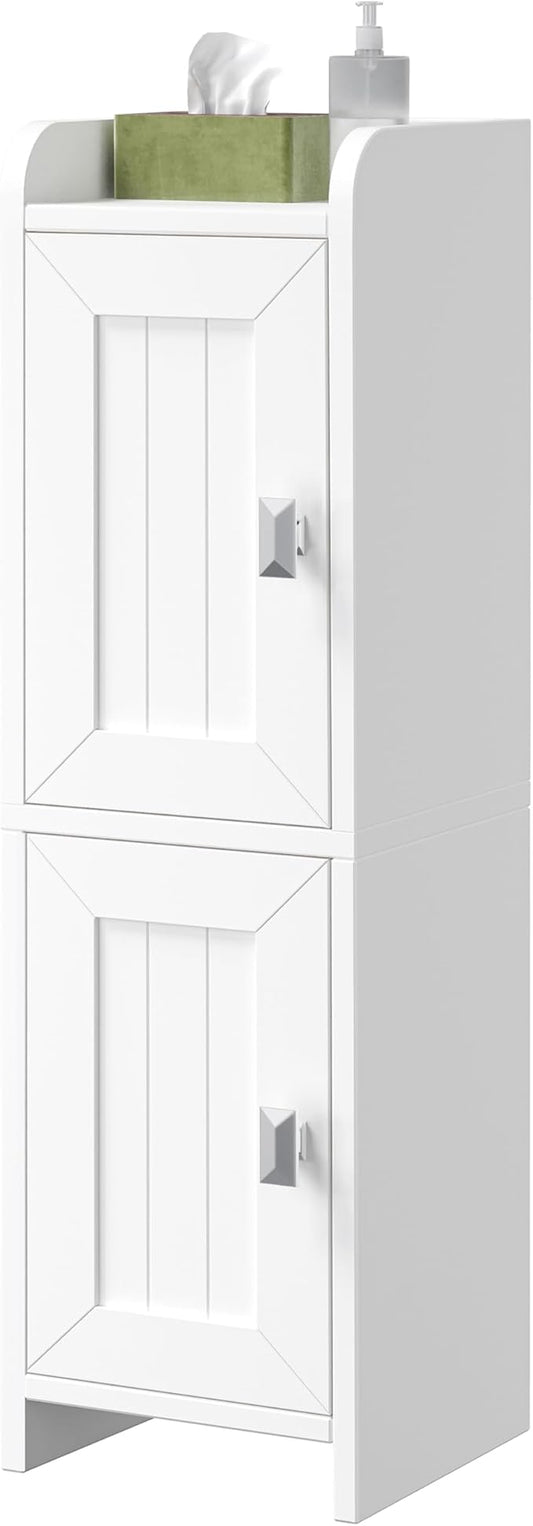 Akxomel Small Bathroom Cabinet with 2 Doors, 7.9''D x 7.9''W Narrow Toilet Paper Storage Cabinet, Bathroom Organizer for Small Spaces, Slim Corner Unit with Adjustable Shelf, White