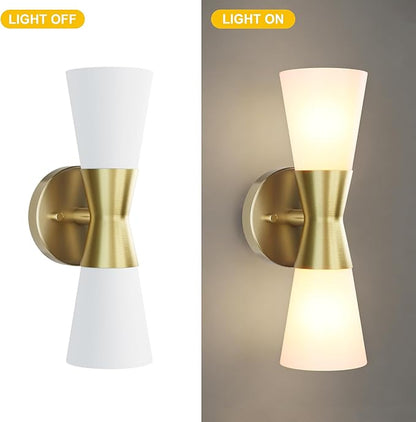 Bathroom Wall Sconce, Modern Indoor Vanity Light Fixtures 13", Up Down Lighting, Wall Mount Lamp for Living Room Bedroom Hallway Stairway Fireplace Mirror E26 Base 1PC White&Gold