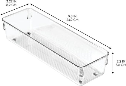 iDesign Plastic Drawer Organizer, Set of 2, 4" x 16" x 3" | For bathroom, bedroom, kitchen, office, or craft room