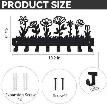 Decorative Key Holder for Wall Mounted with 8 Hooks, Cute Flower Key Rack Organizer for Entryway, Hallway, Office, Wall Mount Hanger for Keys with Mounting Hardware, Dog Leash Holder Ready to Hang