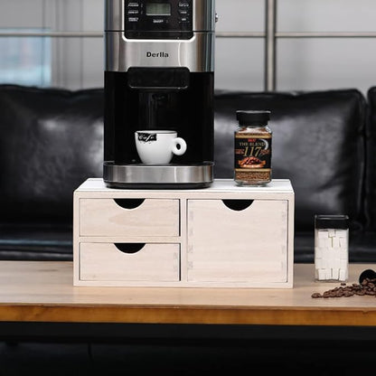 DDYURI Kitchen Storage Organizer with 3 Drawers for Coffee Brew K Cup/Coffee Pod Holder - Office Organization Drawer for Desk, Multi-Purpose Mini Wood Cabinet Countertop Stand Shelf CF2D3C White