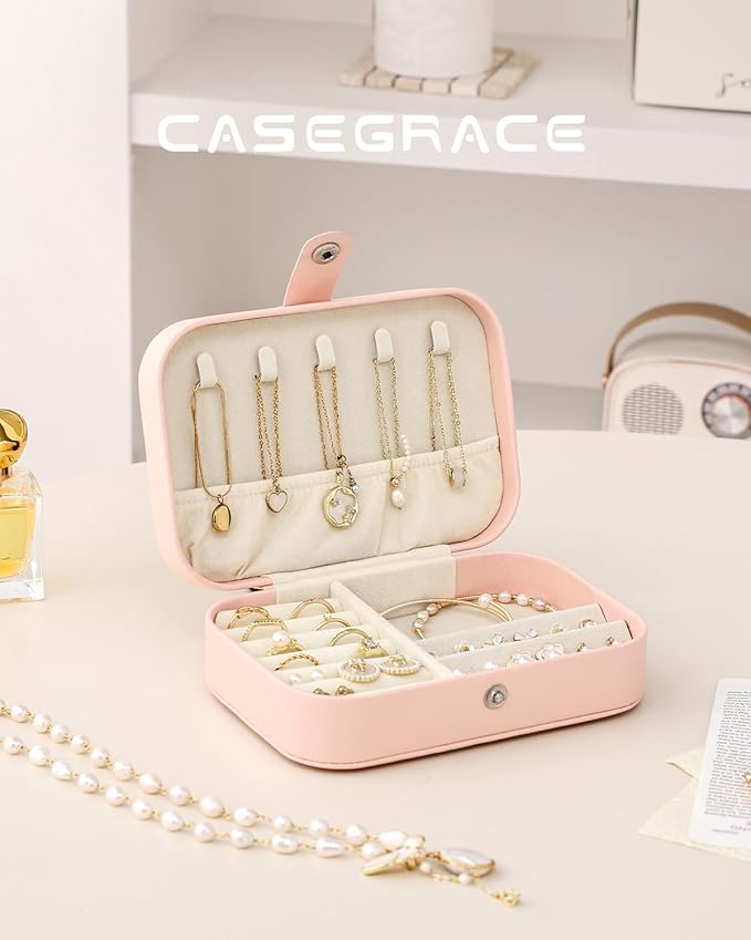 CASEGRACE Jewelry Box For Women Portable Travel Jewelry Case for Necklace Earring Rings Jewelry Holder Case Gift Box Girls