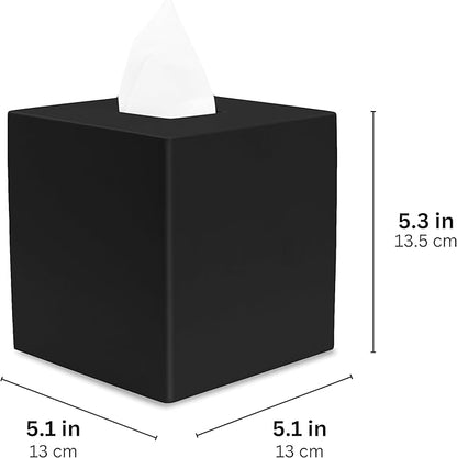 Yew Design Matte Black Square Tissue Box Cover, Decorative Tissue Box Dispenser for Bathroom, Parlors, Office, Bedroom Dresser, Vanity Countertop, Nightstand, Car, and Desk
