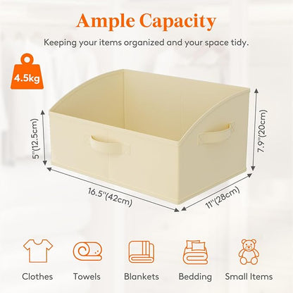 Lifewit Trapezoid Closet Storage Bins for Shelf, 6 Packs Non-woven Closet Organizer Baskets with Handles, Foldable Clothes Containers Boxes for Clothing, Book, Purse, 19L, Large, Beige