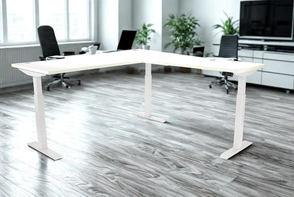 Lift It Electric L-Shape Standing Desk - 72"x30" + 48"x24" Return, Dual Motor Sit Stand Desk, Height Adjustable 28.5"-46.75", Memory Presets, USB Charging, White Top Silver Frame