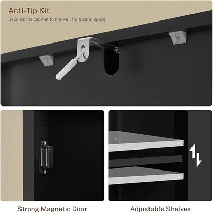 TEENFON Tall Bathroom Cabinet, Storage Cabinet with 6 Shelves & Drawer, Bathroom Storage Cabinet with Adjustable Shelves, Tall Cabinet for Living Room, Home Office, Black