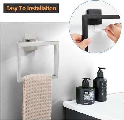 JOPOFI Towel Ring - Thicken Stainless Steel Towel Holder, Towel Racks for Bathroom, Square Modern Design Hand Towel Holder, Contemporary Hand Towel Bar - Brushed Nickel