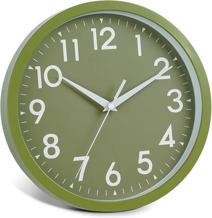 DAXSMY Wall Clock Small Analog 8 Inch Silent Non Ticking Battery Operated Modern Simple Decorative for Kitchen Office Bedroom Bathroom Living Room(Olive Green)