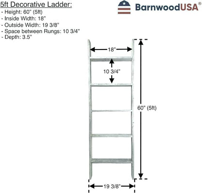 BARNWOODUSA Throw Blanket Ladder – Fully Assembled Reclaimed Wood – Rustic Decorative Ladder for Towels, Quilts, & More – Perfect Farmhouse Decor for Bathroom, Porch, or Living Room,5' x 18" White