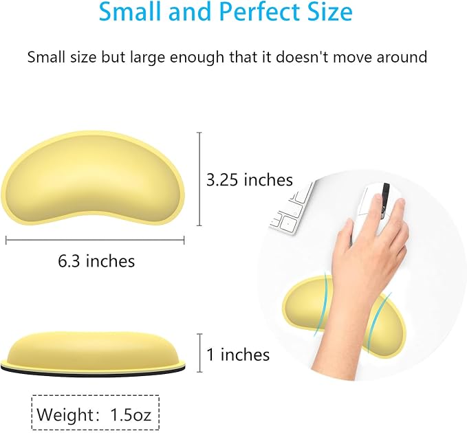 Dapesuom Mouse Wrist Rest, Ergonomic Memory Foam Mouse Wrist for Computer Desk Mats Support, PU Leather Hand Rest Pad Cushion for Gaming, Laptop, Men, Women, Pain Relief & Easy Typing, Lemon Yellow