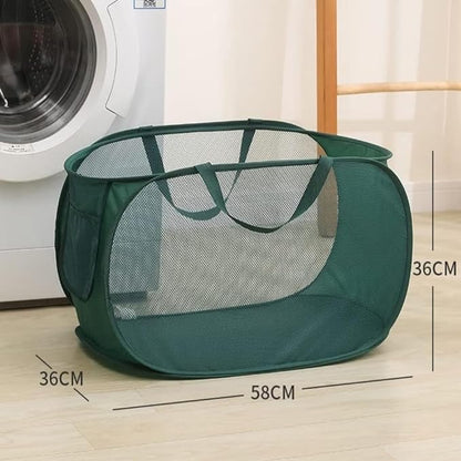 4Pcs Beige Canvas Laundry Hamper, Foldable Pop-up Mesh Basket, Large Capacity, Opening Design, Side Storage Bag, Versatile Use-Home, Camping, Dorm, Hotel, Travel
