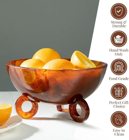 Folkulture Fruit Bowl for Kitchen Counter, 9" Resin Decorative Bowl for Fall Table Decor, Fall Centerpieces for Table, Fruit Basket for Fall Decor or Coffee Table Décor, Kitchen Counter Décor