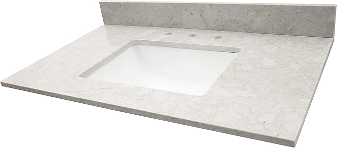MSI Drifting Fog Vanity Top with Under Mount Rectangle Ceramic Sinks, Engineered Marble Stone, 4" CC Faucet Holes, 37"X22"