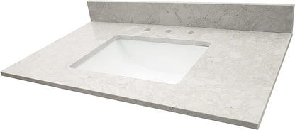 MSI Drifting Fog Vanity Top with Under Mount Rectangle Ceramic Sinks, Engineered Marble Stone, 4" CC Faucet Holes, 37"X22"