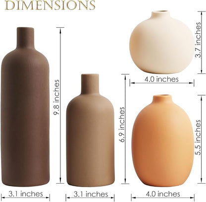 Ceramic Vase Set of 4 - Handcrafted Ceramic Vases for Home Decor & Shelf - Modern Farmhouse Decor for Kitchen, Office, Bedroom & Living Room Decorative Objects for Mantel, Table Centerpieces