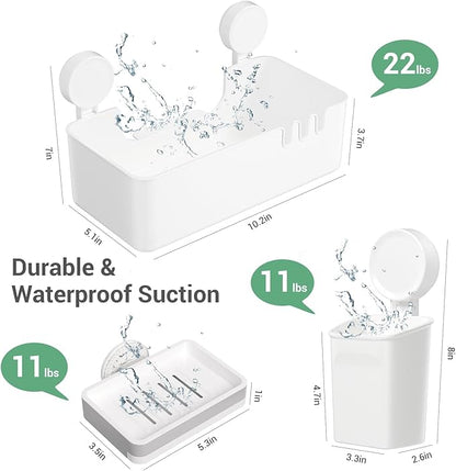 LUXEAR Suction Shower Caddy - 3 Pack NO-Drilling Organizer - 1S Installation Removable Powerful Waterproof Baskets for Bathroom & Kitchen