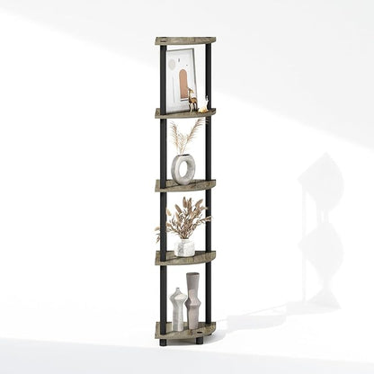 Furinno Turn-N-Tube Storage Shelves, 5-Tier Book Shelf, Corner Shelf, Toolless Open Shelves, for Organization and Storage, Living Room, Home Office, Hallway, Bedroom, French Oak
