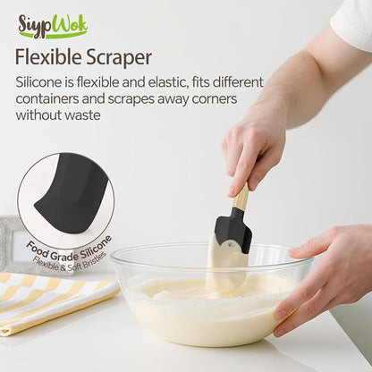 5 Pcs Silicone Spatula Set,Food Grade Silicone Spatula Nonstick Rubber Spatulas with Wooden Ergonomic Grip,Spoonula,Jar Scraper for Cooking,Baking,Mixing,Frosting-Heat Resistant Up to 428°F(Black)