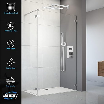 Shower Faucet Set Bathroom Square Rain Shower Head and Handle Set, Wall Mounted Shower Fixtures With Shower Valve and Trim Kit 10 inch Polished Chrom