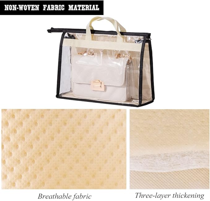 fazhongfa 2PCS Dust Bags for Handbags Clear Purse Storage Organizer Non-Woven Hanging Bag Closet with Zipper and Handle (Small, Cream Color)