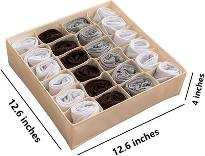 ALYER Collapsible Fabric Drawer Organizer Divider,Closet Storage Box Bins Containers for Panties,Underwear, Ties,Bras, Socks, Lingerie (Beige-24 Cells)