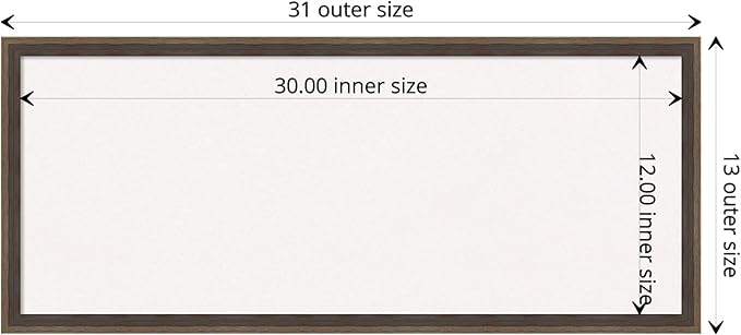 Amanti Art White Cork Board for Wall, 13x31 Vision Board with Brown Wood Frame, Medium Corkboard Office Decor for Home Organization, Modern Contemporary Corkboard Pinboard to display items for home