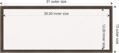 Amanti Art White Cork Board for Wall, 13x31 Vision Board with Brown Wood Frame, Medium Corkboard Office Decor for Home Organization, Modern Contemporary Corkboard Pinboard to display items for home
