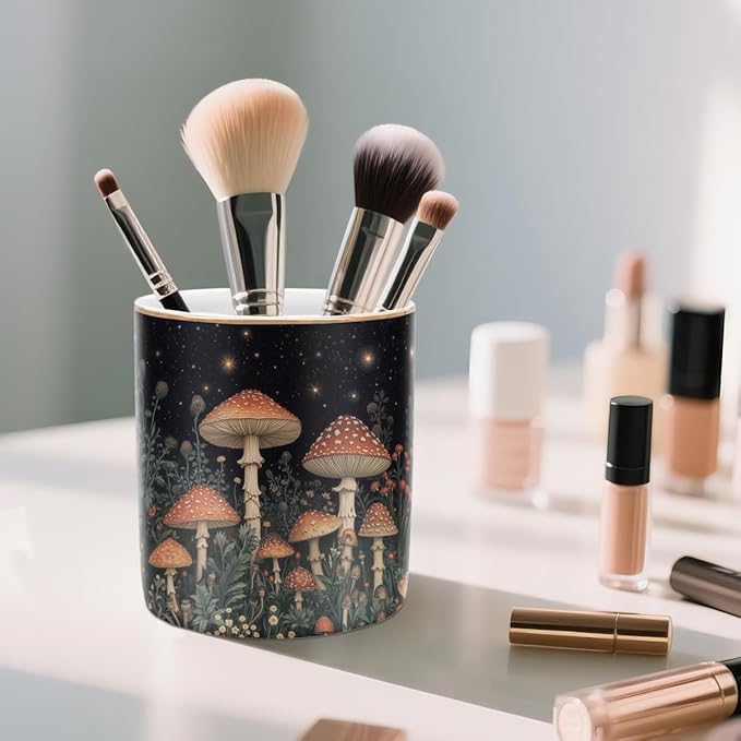 WAVEYU Pen Holder, Pencil Cup for Desk, Cute Makeup Brush Holder, Durable Ceramic Organizer Decor for Room, Office, Classroom, Cute Mushroom Pattern