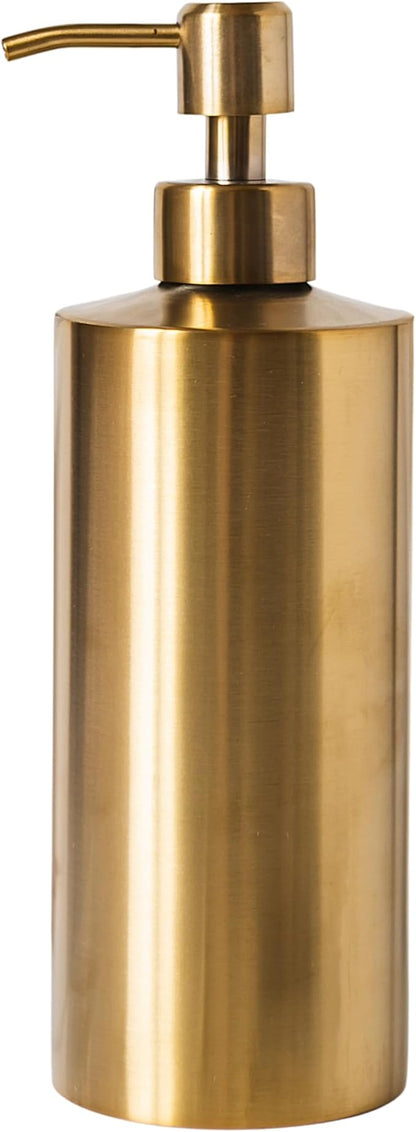Brass Soap Dispenser for Kitchen & Bathroom – 15 oz Refillable Resin Pump Bottle for Dish Soap, Hand Soap, Shampoo, Conditioner – Modern Countertop Dispenser with Non-Slip Protective Pads