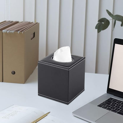 PU Leather Tissue Box Cover Square,Upgrade Large Size Napkin Holder Pumping Paper Case Dispenser,Facial Tissue Holder with Magnetic Bottom for Home Office Car Hotel Restaurant Black (Black-1)
