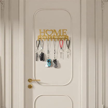 Key Holder Wall Mounted with Screws and Anchors, Gold Multifunctional Key Hanger with 10 Hooks, Entryway Front Door Kitchen Hallway Garage Office