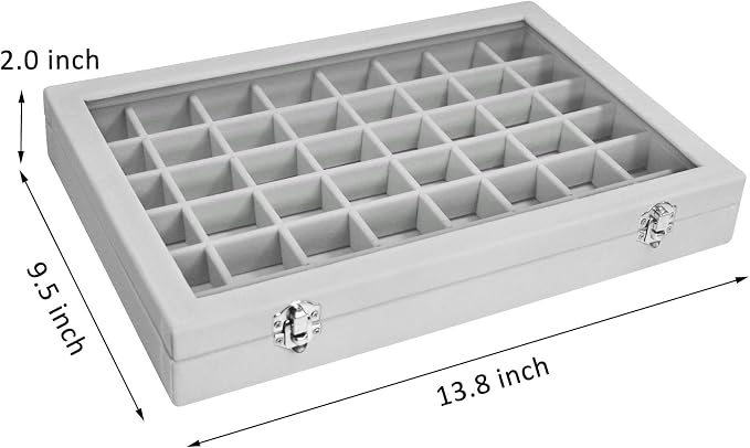 Vicoter Velvet Jewelry Tray 48 Compartments Jewelry Display Organizer with Transparent Cover Rings, Earrings, Necklaces, Pendants Storage Box for Girls, Wives, Mothers, Women