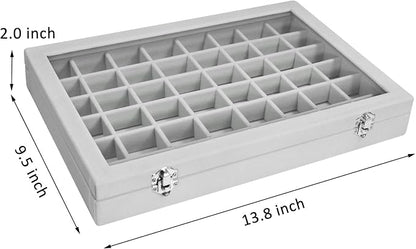 Vicoter Velvet Jewelry Tray 48 Compartments Jewelry Display Organizer with Transparent Cover Rings, Earrings, Necklaces, Pendants Storage Box for Girls, Wives, Mothers, Women