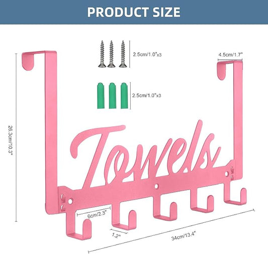 Azmoncy 2 Pack Over The Door Hooks, Towel Rack for Bathroom, Over Door Hanger with 10 Coat Hooks for Bedroom Bathroom, Pink