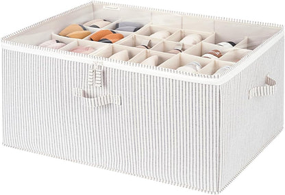 StorageWorks Shoe Organizer for Closet, Fits up to 24 Pairs, Shoe Cubby Storage Containers with Adjustable Dividers and Clear Cover, Khaki and Beige Stripes