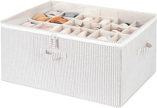 StorageWorks Shoe Organizer for Closet, Fits up to 24 Pairs, Shoe Cubby Storage Containers with Adjustable Dividers and Clear Cover, Khaki and Beige Stripes