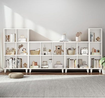 IOTXY Open Cube Low Bookcase - 3-Tier Freestanding Storage Display Cabinet Organizer with Legs for Home Office, 9-Cubes Open Shelf Short Bookshelf, White
